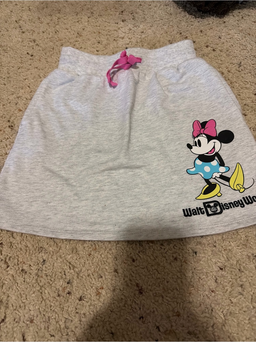 Disney Light Gray Mini Skirt with Pink Drawstring and Minnie Graphic 5/6